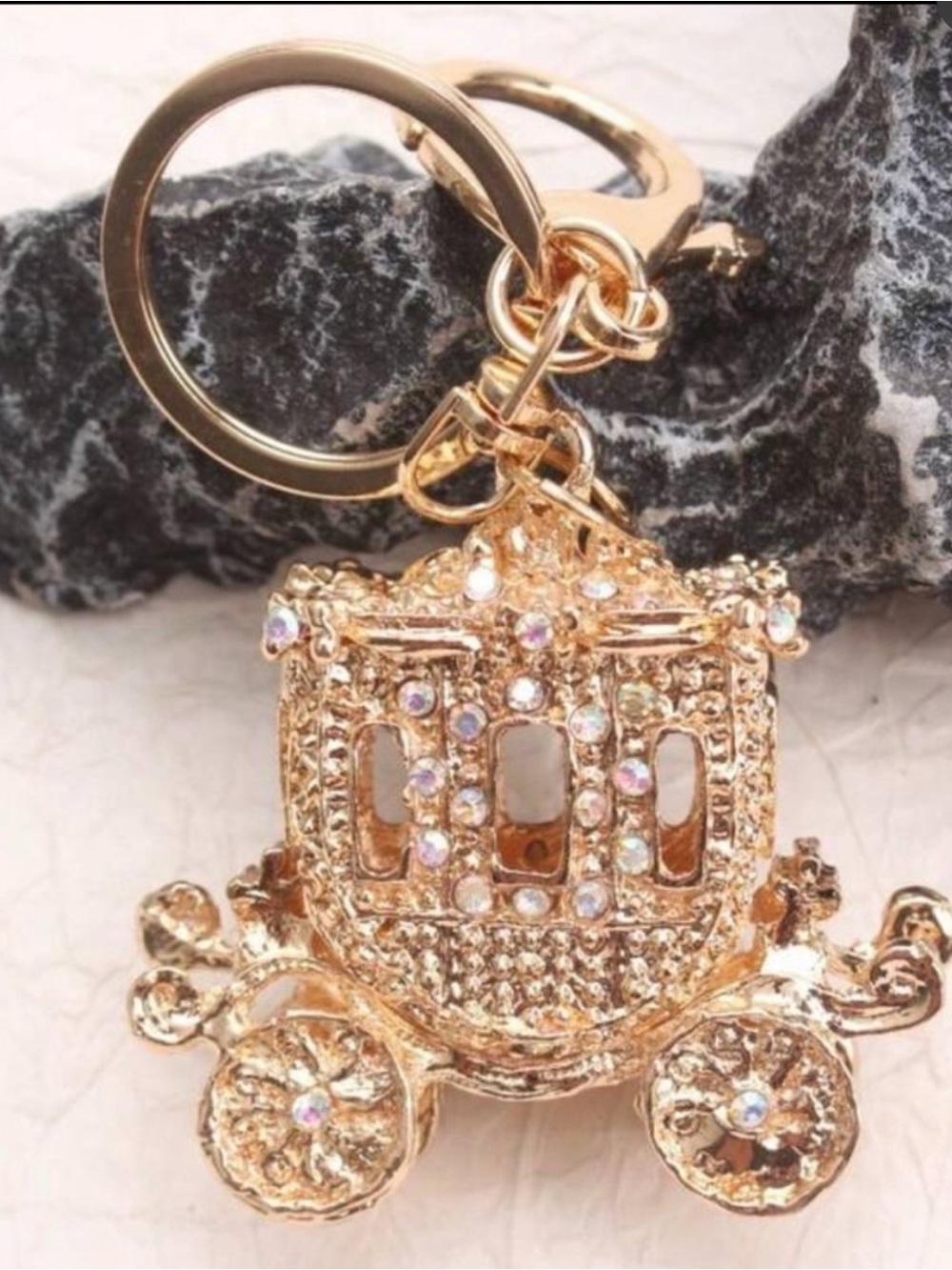 Gold Jeweled Carriage Keychain Charm